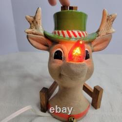 Vtg Ceramic Rudolph Red Nose Reindeer Wall Light Up Lamp Christmas RARE 7x6 MCM