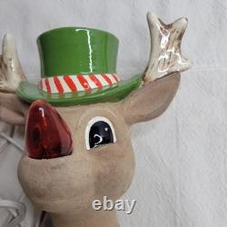 Vtg Ceramic Rudolph Red Nose Reindeer Wall Light Up Lamp Christmas RARE 7x6 MCM
