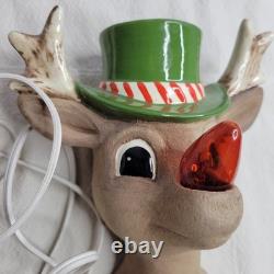 Vtg Ceramic Rudolph Red Nose Reindeer Wall Light Up Lamp Christmas RARE 7x6 MCM