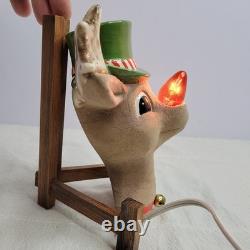 Vtg Ceramic Rudolph Red Nose Reindeer Wall Light Up Lamp Christmas RARE 7x6 MCM
