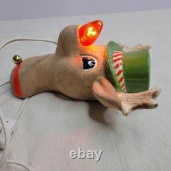 Vtg Ceramic Rudolph Red Nose Reindeer Wall Light Up Lamp Christmas RARE 7x6 MCM
