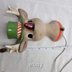 Vtg Ceramic Rudolph Red Nose Reindeer Wall Light Up Lamp Christmas RARE 7x6 MCM