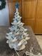 Vtg. Ceramic White Iridescent/pearl -atlantic Mold Xmas Tree Blue Lights1975