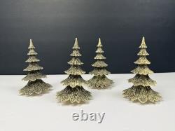 Vtg Christmas Putz Village Trees Hard Plastic Mica Glitter West Germany Set Of 4