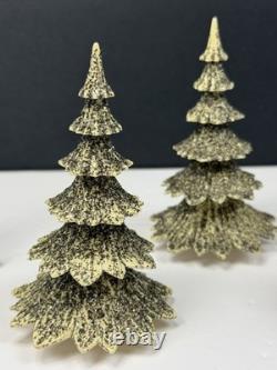 Vtg Christmas Putz Village Trees Hard Plastic Mica Glitter West Germany Set Of 4
