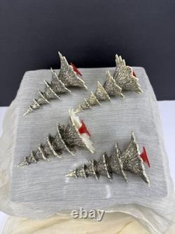 Vtg Christmas Putz Village Trees Hard Plastic Mica Glitter West Germany Set Of 4