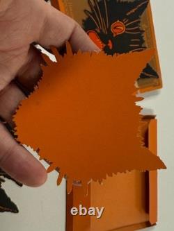 Vtg Dennison Halloween Screeching Black Cat LARGE Diecut BOX (x4)