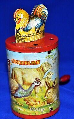 Vtg Germany Tin Litho Easter Winding Toy Clucking Hen, Marked Dgm 4 1/4