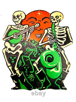 Vtg Halloween 30s 40s BEISTLE embossed diecut skeletons guitar saxophone moon