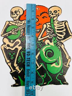 Vtg Halloween 30s 40s BEISTLE embossed diecut skeletons guitar saxophone moon