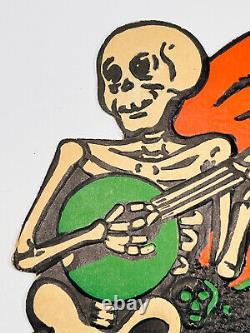 Vtg Halloween 30s 40s BEISTLE embossed diecut skeletons guitar saxophone moon