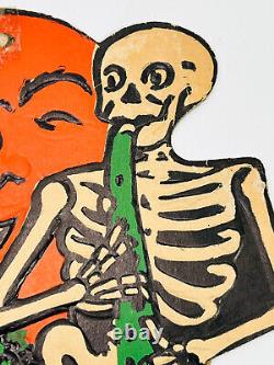 Vtg Halloween 30s 40s BEISTLE embossed diecut skeletons guitar saxophone moon
