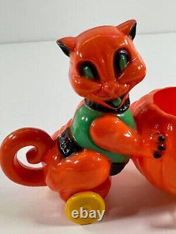 Vtg Halloween Rosbro Rosen Black Cat on Wheels Candy Container JOL