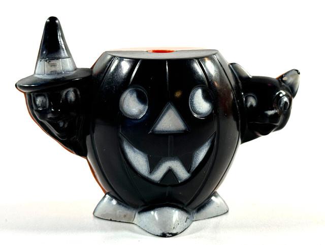 Vtg Halloween Rosen Rosbro Candy Container Rare All Black Pumpkin Witch Cat