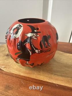 Vtg Halloween US Metal Toy Tin Litho Jack'O Lantern JOL Haunted House Witch Owl