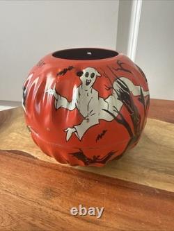 Vtg Halloween US Metal Toy Tin Litho Jack'O Lantern JOL Haunted House Witch Owl