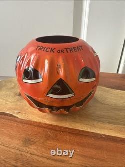 Vtg Halloween US Metal Toy Tin Litho Jack'O Lantern JOL Haunted House Witch Owl
