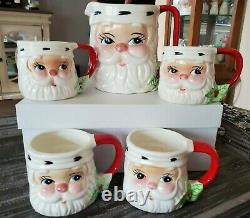 Vtg. JOSEF ORIGINALS Christmas Santa Pitcher and Mugs Set Korea MINT