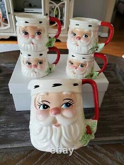 Vtg. JOSEF ORIGINALS Christmas Santa Pitcher and Mugs Set Korea MINT