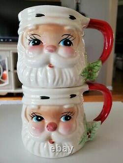 Vtg. JOSEF ORIGINALS Christmas Santa Pitcher and Mugs Set Korea MINT