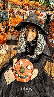 Vtg Joe Spencer Gathered Traditions Halloween Witch Folk Art Doll Lunella 18