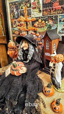 Vtg Joe Spencer Gathered Traditions Halloween Witch Folk Art Doll Lunella 18