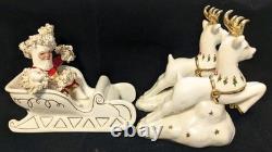 Vtg Johanna Calif Sitting Santa Spaghetti Trim 22k Gold withSleigh & Reindeer RARE