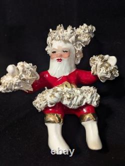 Vtg Johanna Calif Sitting Santa Spaghetti Trim 22k Gold withSleigh & Reindeer RARE