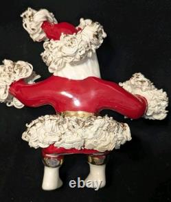 Vtg Johanna Calif Sitting Santa Spaghetti Trim 22k Gold withSleigh & Reindeer RARE