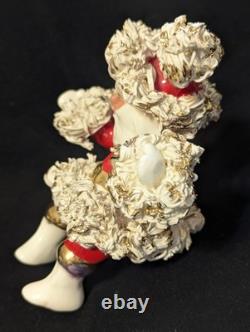 Vtg Johanna Calif Sitting Santa Spaghetti Trim 22k Gold withSleigh & Reindeer RARE