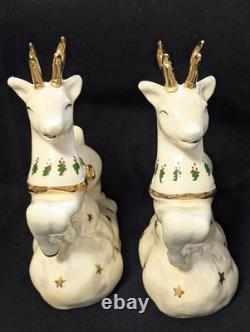 Vtg Johanna Calif Sitting Santa Spaghetti Trim 22k Gold withSleigh & Reindeer RARE