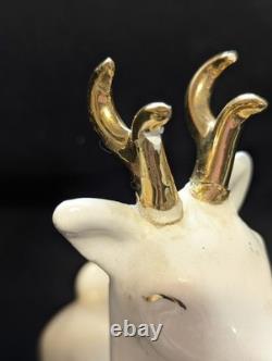 Vtg Johanna Calif Sitting Santa Spaghetti Trim 22k Gold withSleigh & Reindeer RARE