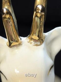 Vtg Johanna Calif Sitting Santa Spaghetti Trim 22k Gold withSleigh & Reindeer RARE