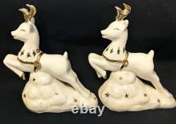 Vtg Johanna Calif Sitting Santa Spaghetti Trim 22k Gold withSleigh & Reindeer RARE