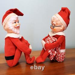 Vtg Knee Hugger Santa & Mrs. Claus Christmas Shelf Sitter MCM Japan Pixie Elf