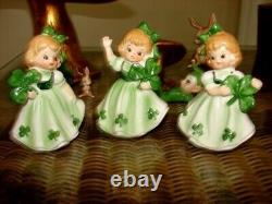 Vtg LEFTON IRISH Shamrock 3 Girl FIGURINE Set St Patrick's Day