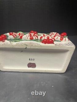 Vtg Lefton Noel Candy Cane Stripes Holly And Berries Planter # 492