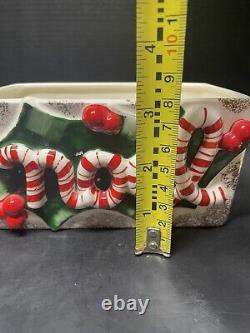 Vtg Lefton Noel Candy Cane Stripes Holly And Berries Planter # 492