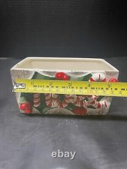 Vtg Lefton Noel Candy Cane Stripes Holly And Berries Planter # 492