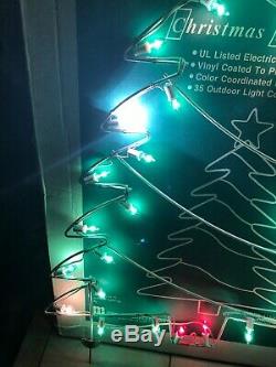 Vtg Marquee Metal Silhouette Christmas Tree Lighted Yard Sculpture 54 X 34 USA