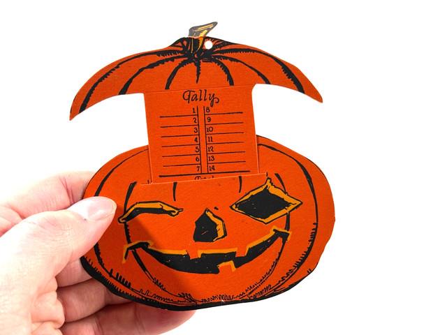 Vtg Rare Mechanical Halloween Pumpkin Jol Bridge Tally Card See Pics