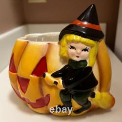 Vtg Relpo Halloween Witch Pumpkin Jack O' Lantern Planter Nancy Pew MCM T13025