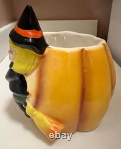 Vtg Relpo Halloween Witch Pumpkin Jack O' Lantern Planter Nancy Pew MCM T13025