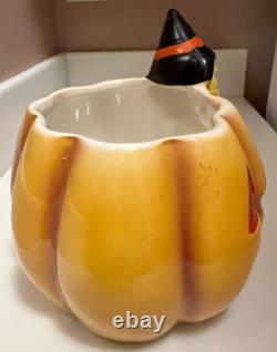 Vtg Relpo Halloween Witch Pumpkin Jack O' Lantern Planter Nancy Pew MCM T13025