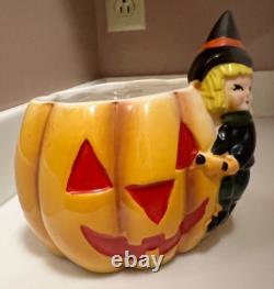 Vtg Relpo Halloween Witch Pumpkin Jack O' Lantern Planter Nancy Pew MCM T13025