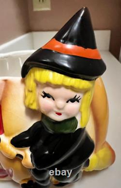 Vtg Relpo Halloween Witch Pumpkin Jack O' Lantern Planter Nancy Pew MCM T13025