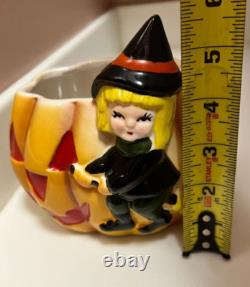Vtg Relpo Halloween Witch Pumpkin Jack O' Lantern Planter Nancy Pew MCM T13025