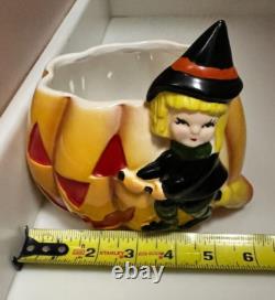 Vtg Relpo Halloween Witch Pumpkin Jack O' Lantern Planter Nancy Pew MCM T13025