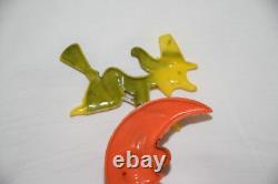Vtg Rosbro Hard Plastic Halloween Spring Springy Witch Moon Black Cat As Is