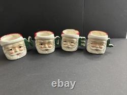 Vtg Set of 4 Christmas Winking Santa Mugs Handles Spell NOEL Japan Commodore